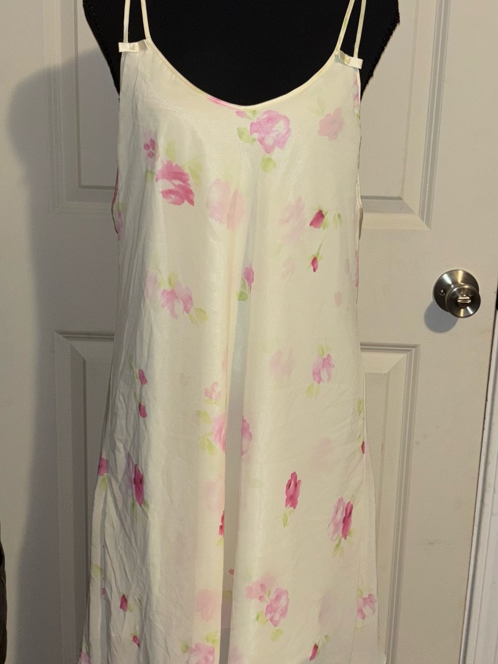 Vintage Yellow Satin Floral Slip Nightgown with Pink Rose Accents